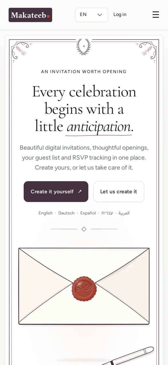 Makateeb on a phone: a sealed envelope under the invitation line