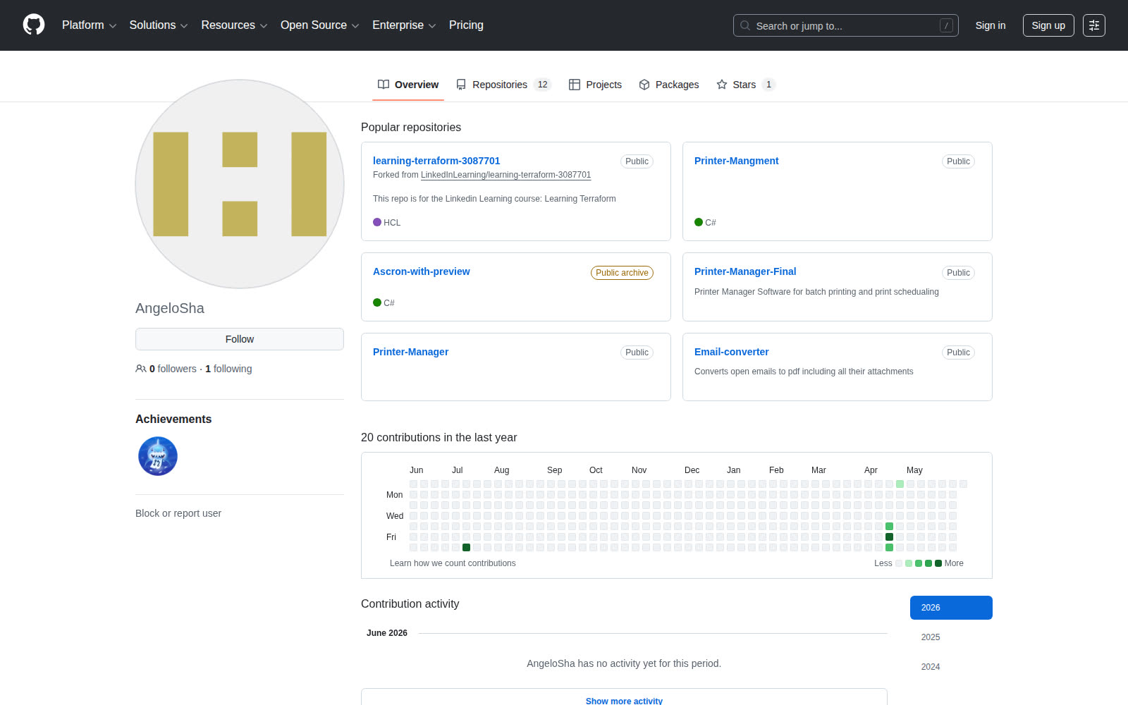GitHub profile — AngeloSha — public repos