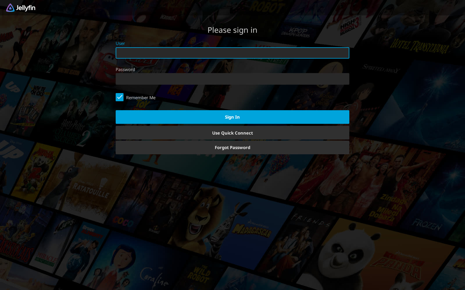 Self-hosted Jellyfin login wall — full media stack on a Linux server