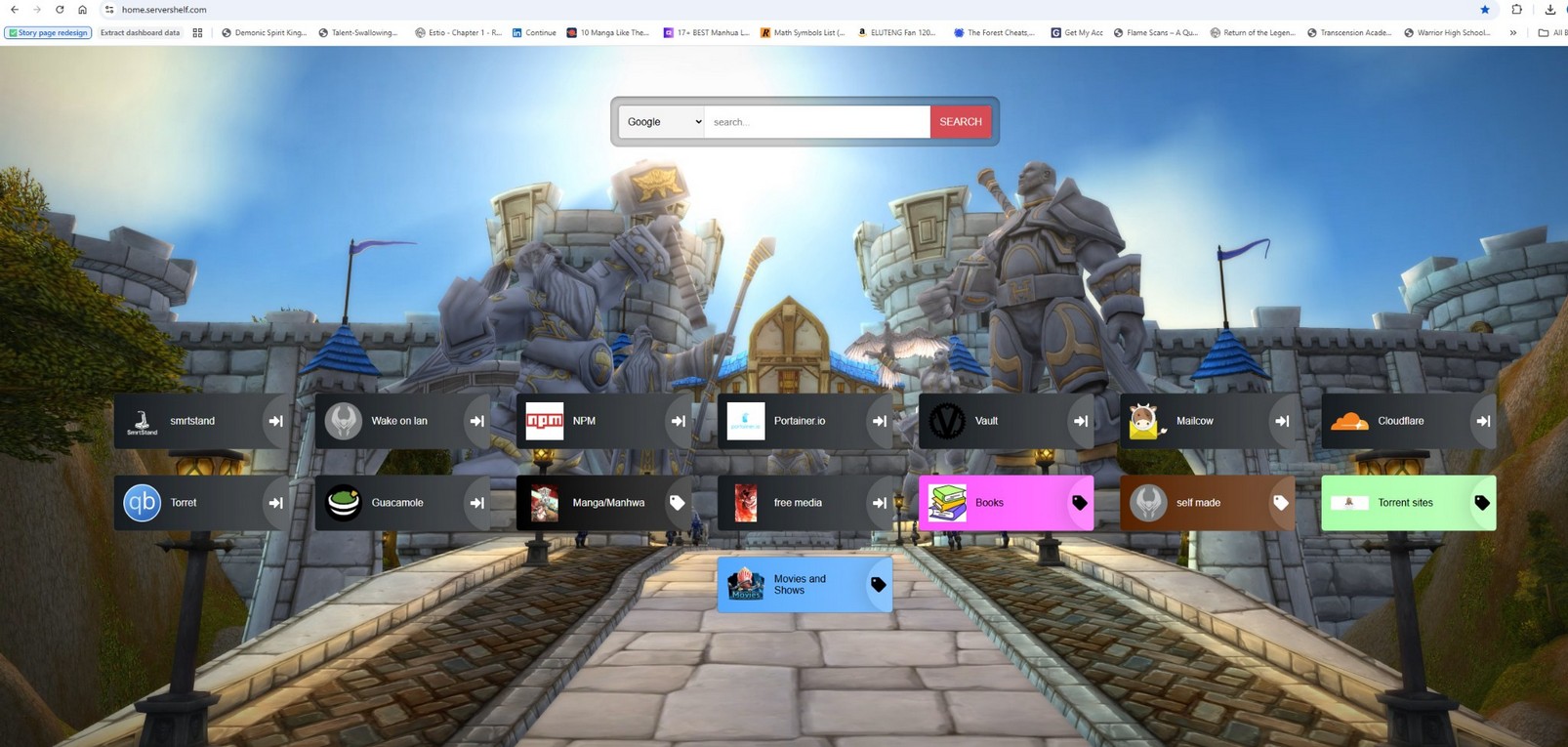 Self-hosted services portal — Homer dashboard